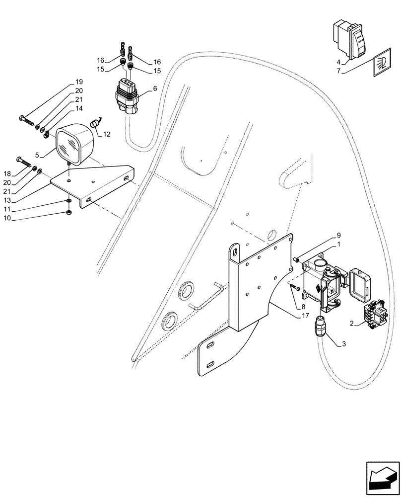 Схема запчастей Case IH FARMLIFT 525 - (55.404.BS[03]) - VAR - 749086 - WORK LIGHT, FRONT, SWITCH (55) - ELECTRICAL SYSTEMS