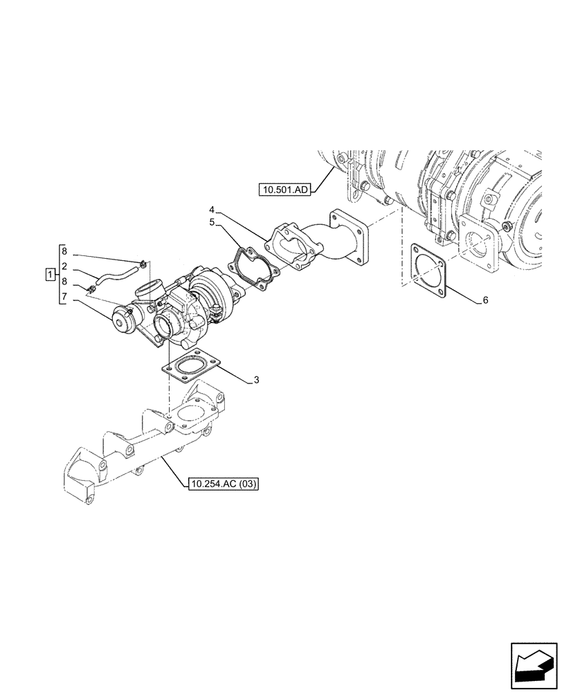 Схема запчастей Case IH FARMLIFT 525 - (10.250.AC) - ENGINE, TURBOCHARGER (10) - ENGINE