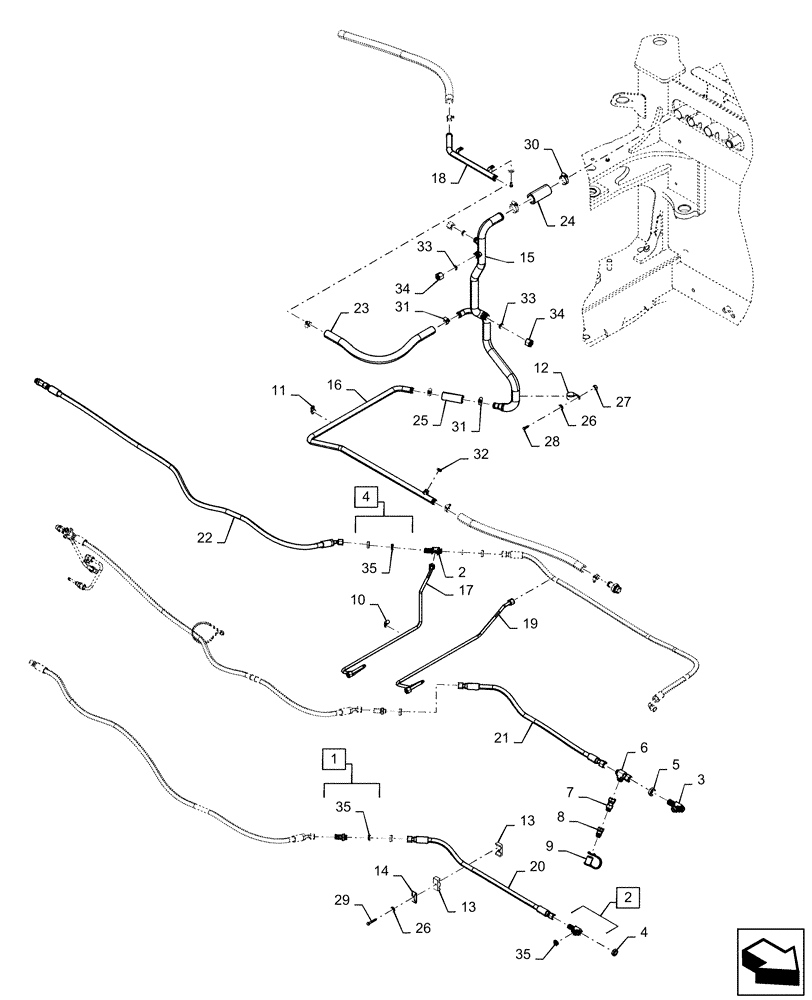 Схема запчастей Case IH QUADTRAC 500 - (35.733.AC[05]) - CENTER AXLE LUBRICATION LINE, W/ DIFFERENTIAL LOCK (35) - HYDRAULIC SYSTEMS