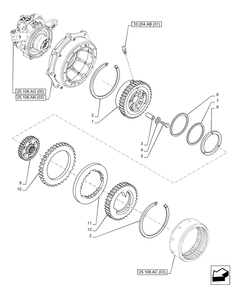 Схема запчастей Case IH PUMA 240 CVT - (33.204.AD[01]) - VAR - 758049 - FRONT AXLE, SUSPENDED, BRAKES (33) - BRAKES & CONTROLS