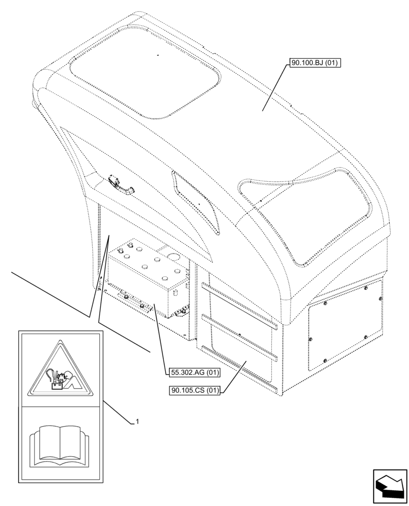 Схема запчастей Case IH FARMLIFT 935 - (90.108.AC[13]) - WARNING DECAL, BATTERY (90) - PLATFORM, CAB, BODYWORK AND DECALS