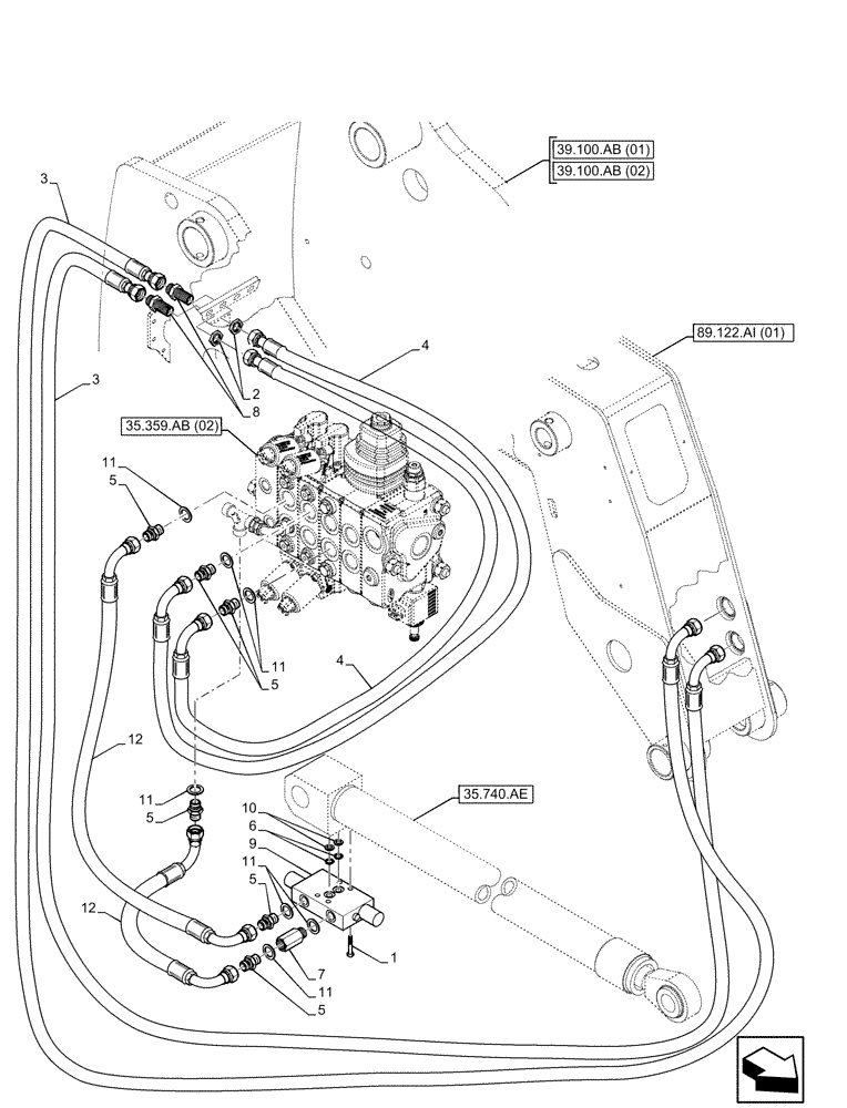 Схема запчастей Case IH FARMLIFT 525 - (35.204.BJ[02]) - REMOTE CONTROL VALVE, LINES (35) - HYDRAULIC SYSTEMS