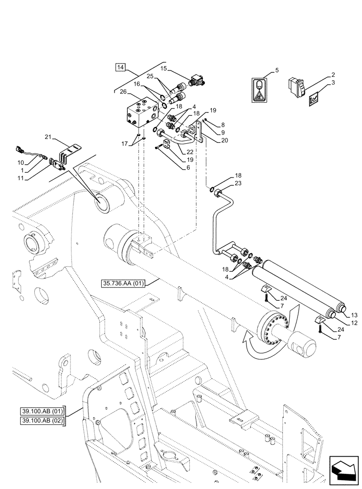 Схема запчастей Case IH FARMLIFT 525 - (35.736.AA[02]) - VAR - 749298 - BOOM, CYLINDER, ACCUMULATOR (35) - HYDRAULIC SYSTEMS