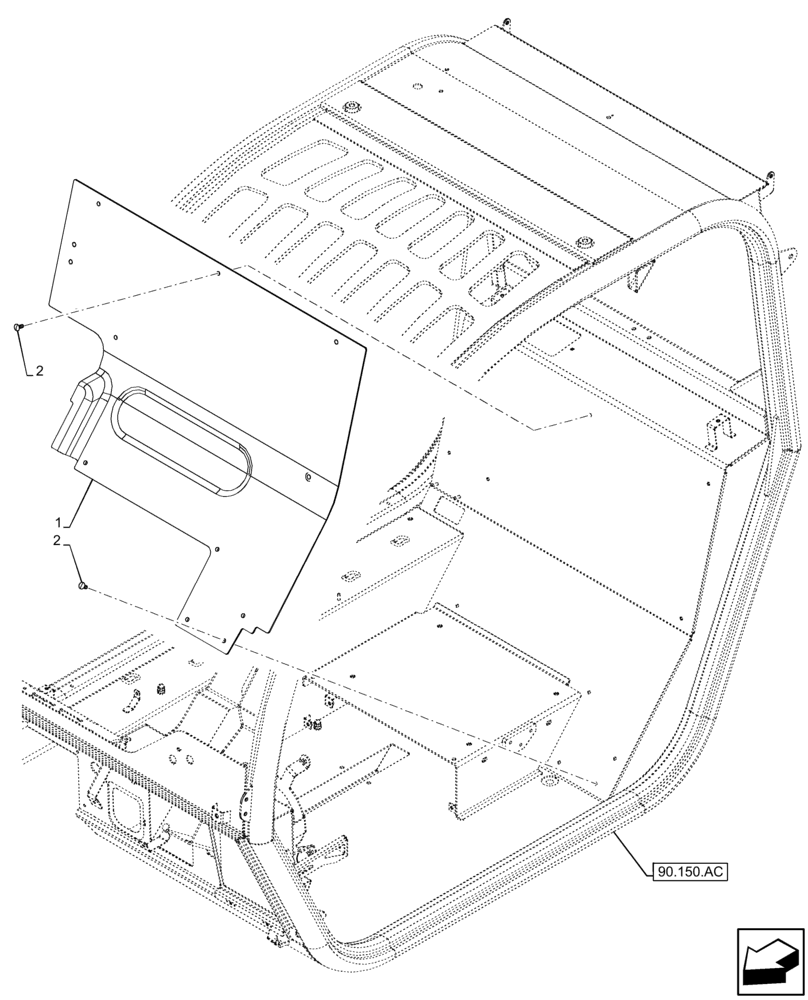 Схема запчастей Case IH FARMLIFT 935 - (90.160.AH [02]) - CAB, REAR COVER, LOWER (90) - PLATFORM, CAB, BODYWORK AND DECALS