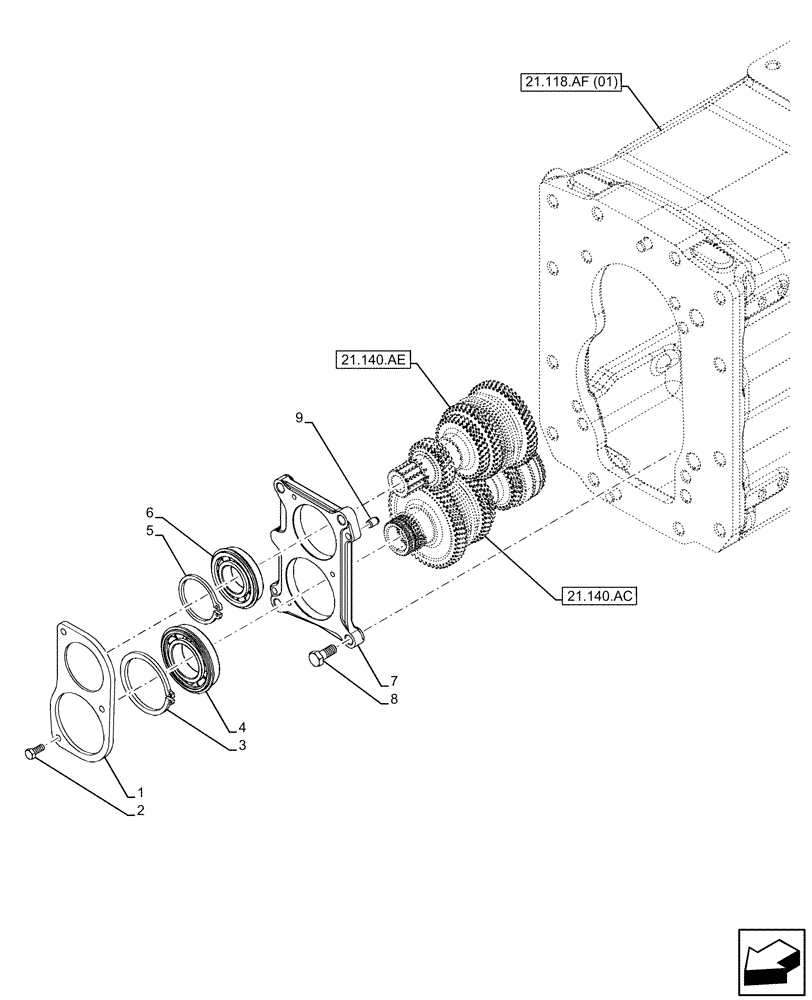 Схема запчастей Case IH FARMALL 65C - (21.145.AH[02]) - VAR - 330272 - 330274 - 390067 - 743546 - GEARBOX, COVER, BEARING (21) - TRANSMISSION