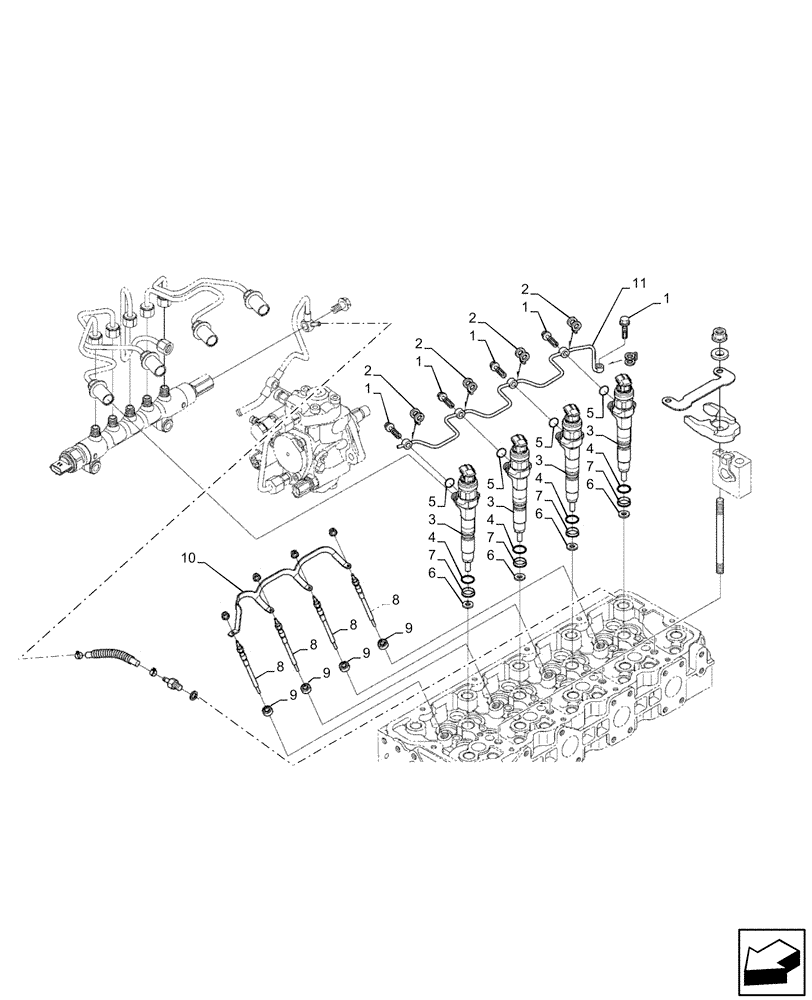 Схема запчастей Case IH FARMLIFT 525 - (10.218.AE[01]) - ENGINE, INJECTION PIPE (10) - ENGINE