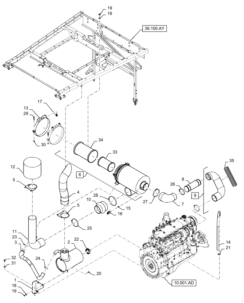 Схема запчастей Case IH WD1904 - (10.254.AI) - AIR CLEANER & EXHAUST (10) - ENGINE