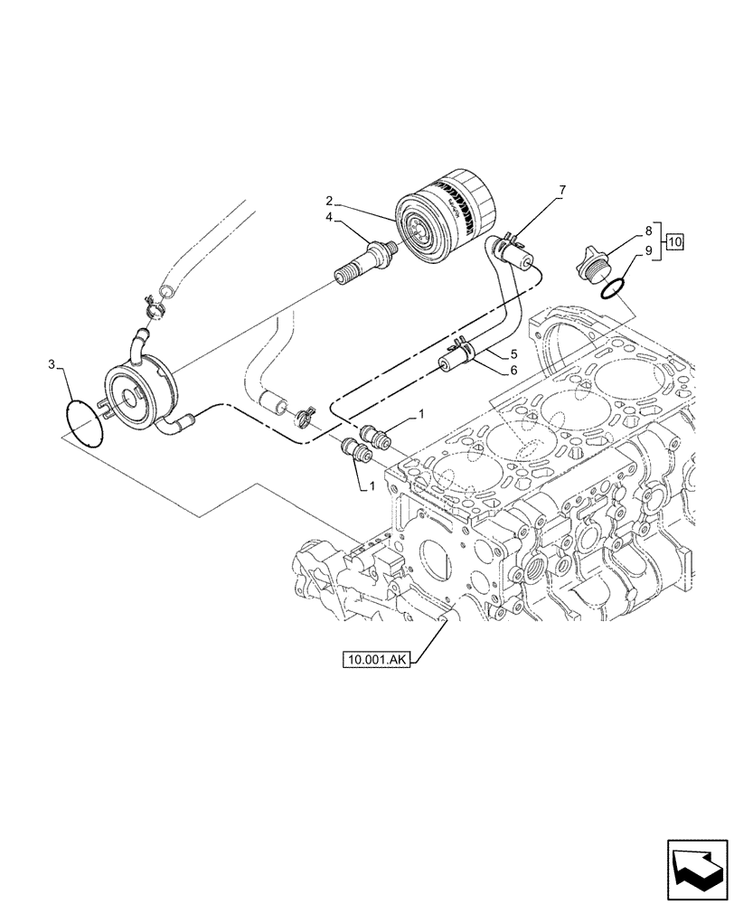 Схема запчастей Case IH FARMLIFT 525 - (10.304.AE[02]) - ENGINE, OIL FILTER, LINES (10) - ENGINE