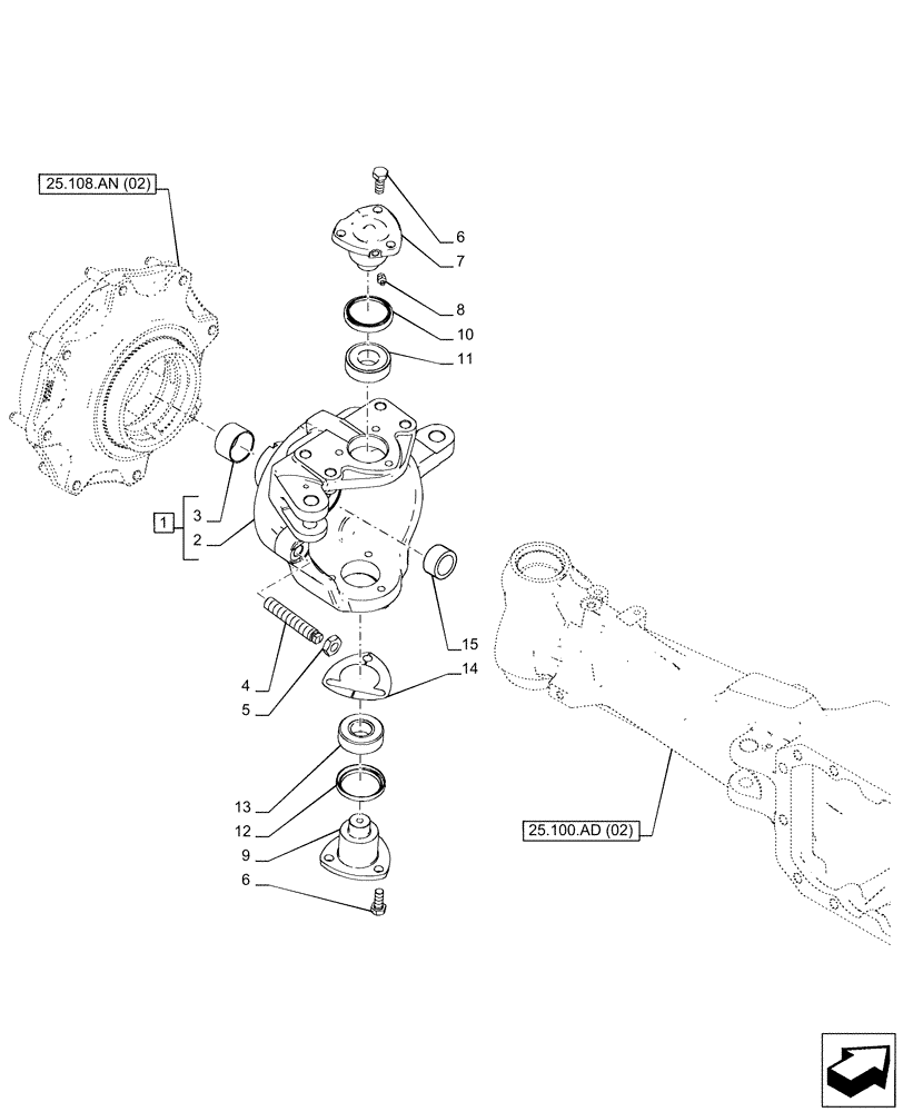 Схема запчастей Case IH PUMA 220 - (25.108.AG[04]) - VAR - 758048 - FRONT AXLE, SUSPENDED, STEERING KNUCKLE, LH (25) - FRONT AXLE SYSTEM