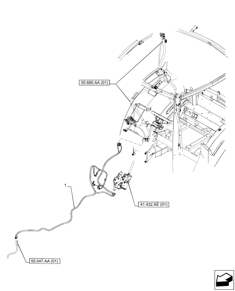 Схема запчастей Case IH PUMA 165 CVT - (55.680.AA[03]) - VAR - 758272, 758273 - STEERING VALVE, HARNESS, AUTOGUIDANCE SYSTEM (55) - ELECTRICAL SYSTEMS