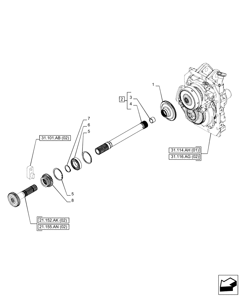 Схема запчастей Case IH PUMA 165 - (31.116.AL[03]) - VAR - 758023 - PTO 540/540E/1000 RPM, GROUND SPEED, PTO, SHAFT, REAR (31) - IMPLEMENT POWER TAKE OFF