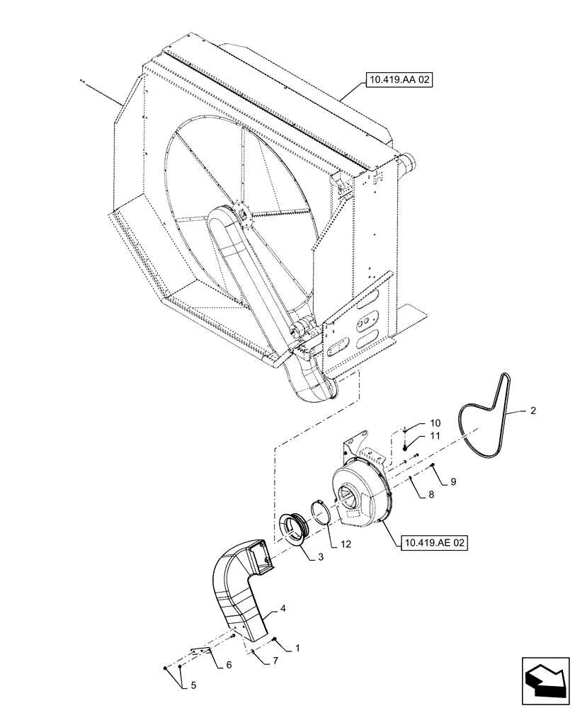 Схема запчастей Case IH 7240 - (10.419.AE[01]) - AIR DUCT, DOOR, FAN (10) - ENGINE