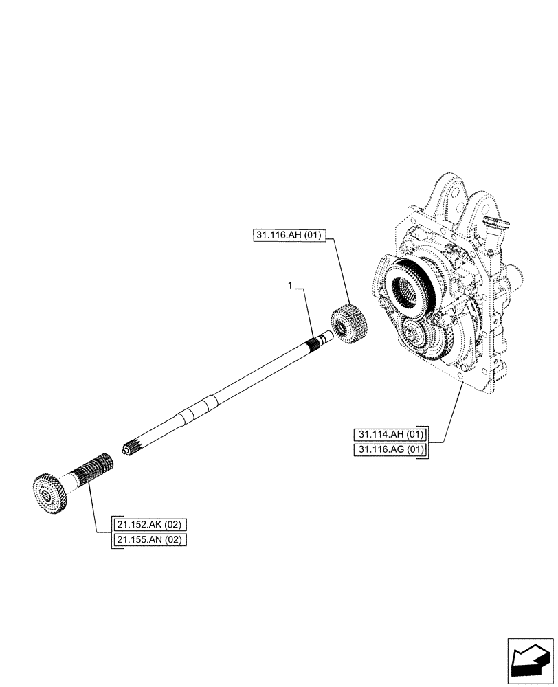 Схема запчастей Case IH PUMA 150 CVT - (31.116.AL[02]) - VAR - 758012, 758013, 758014, 758015, 758018, 758019, 758020, 758021 - PTO, SHAFT, REAR (31) - IMPLEMENT POWER TAKE OFF