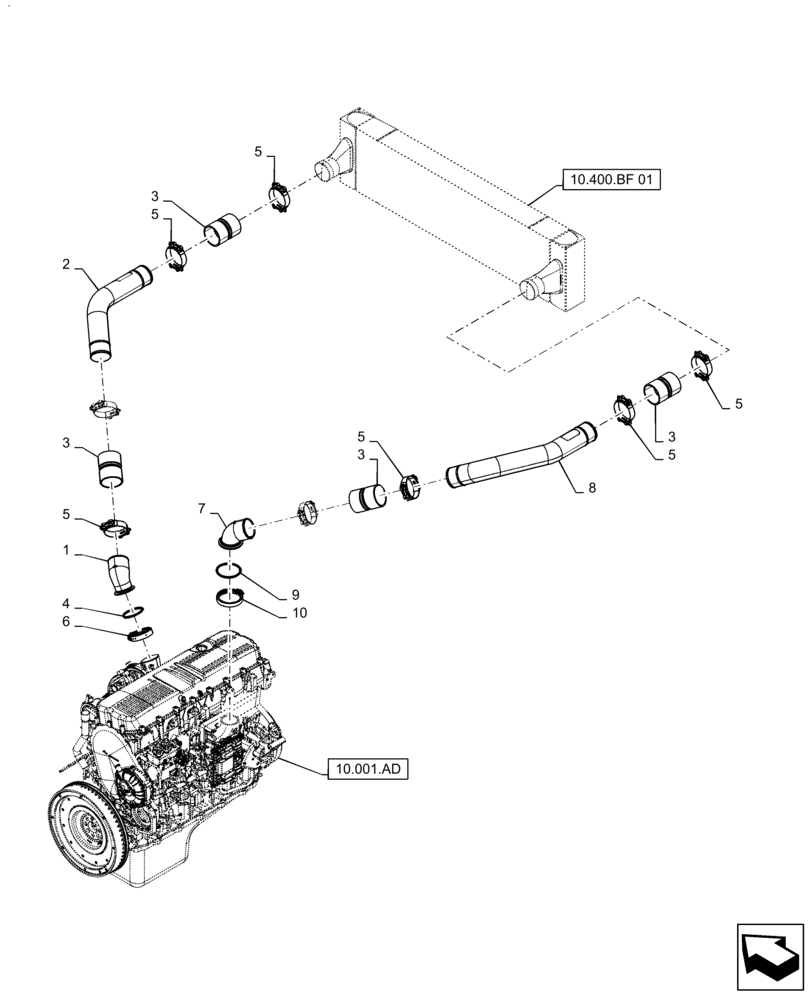 Схема запчастей Case IH 7240 - (10.250.AJ) - AIR INTAKE TUBE, TURBOCHARGER (10) - ENGINE