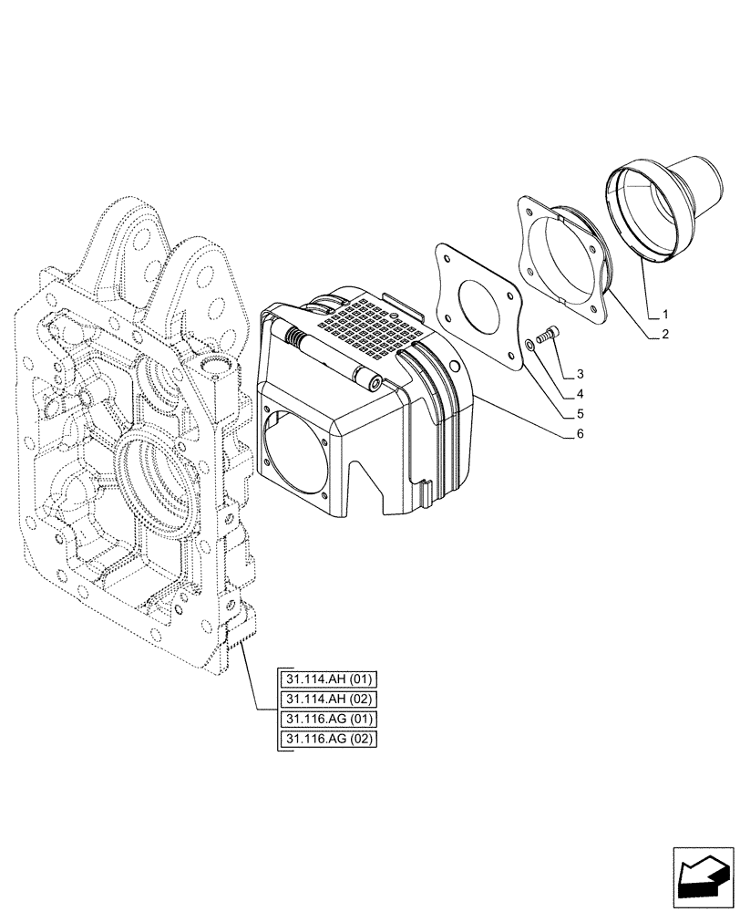 Схема запчастей Case IH PUMA 150 CVT - (31.116.AG[04]) - VAR - 391173, 758100, 758102, 758103, 758113 - PTO, GUARD (31) - IMPLEMENT POWER TAKE OFF