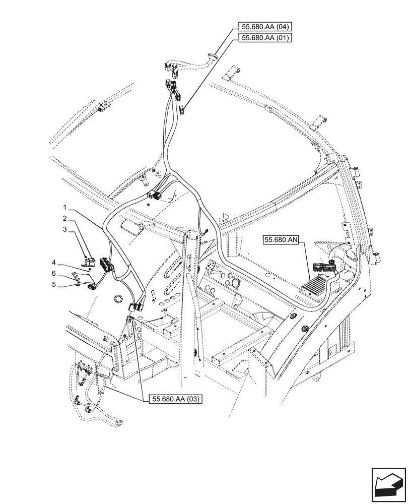 Схема запчастей Case IH PUMA 200 CVT - (55.680.AA[01]) - VAR - 337468, 337469, 758272, 758273 - CAB, HARNESS, AUTOGUIDANCE SYSTEM (55) - ELECTRICAL SYSTEMS