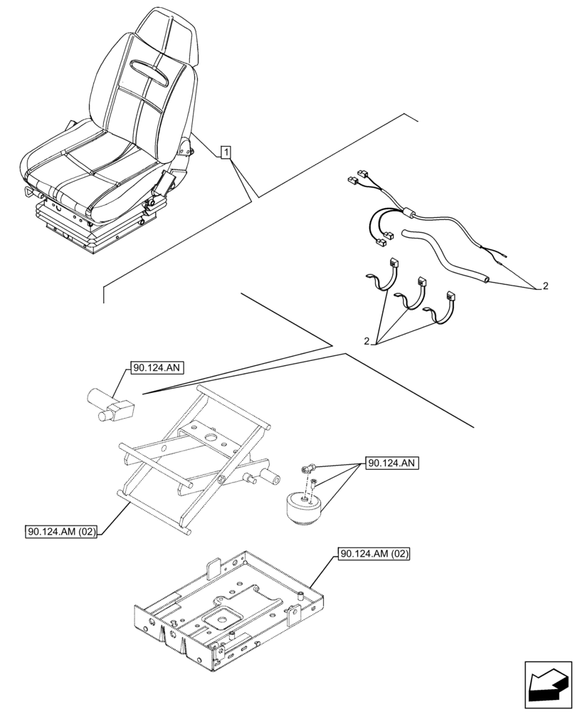 Схема запчастей Case IH FARMLIFT 735 - (90.124.AC) - VAR - 749252 - SEAT, AIR SUSPENSION, AIR COMPRESSOR, ELECTRIC CABLE (90) - PLATFORM, CAB, BODYWORK AND DECALS