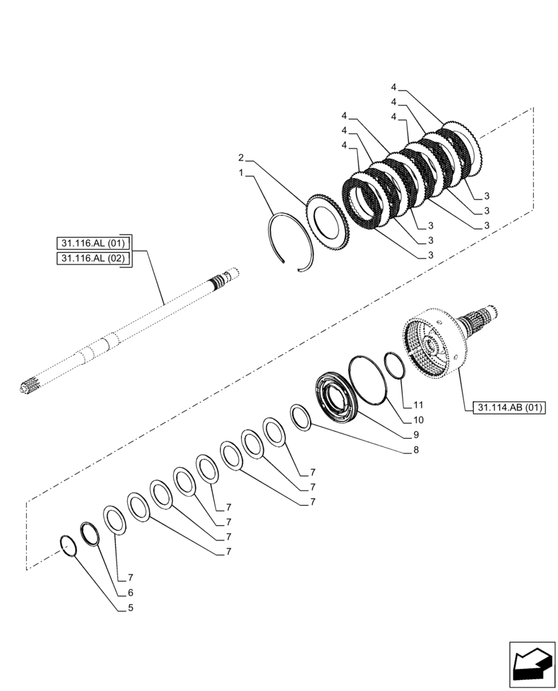 Схема запчастей Case IH PUMA 165 CVT - (31.114.AI[01]) - VAR - 758031 - PTO CLUTCH (31) - IMPLEMENT POWER TAKE OFF