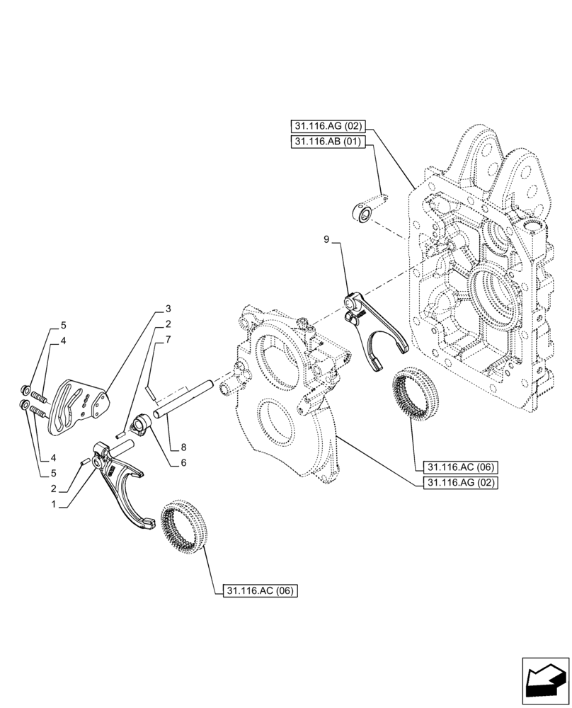 Схема запчастей Case IH PUMA 150 CVT - (31.116.AK[06]) - VAR - 758024 - PTO 540E/1000/1000E RPM, PTO, SELECTOR (31) - IMPLEMENT POWER TAKE OFF