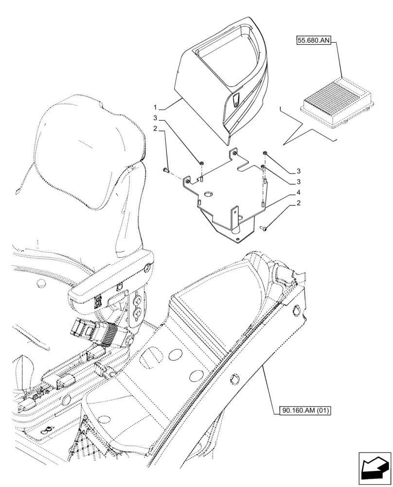 Схема запчастей Case IH PUMA 200 - (90.160.AM[04]) - VAR - 337468, 337469, 758272, 758273 - TRAY, COVER, LH, AUTOGUIDANCE SYSTEM (90) - PLATFORM, CAB, BODYWORK AND DECALS