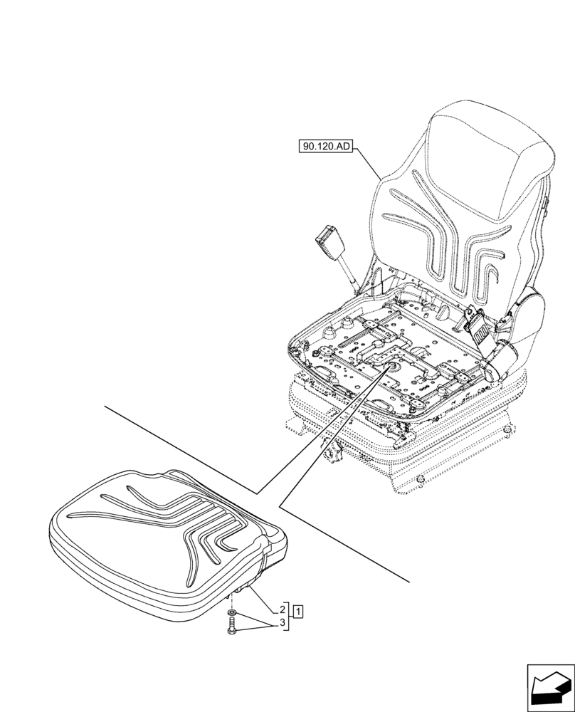 Схема запчастей Case IH FARMLIFT 742 - (90.120.AE) - VAR - 749491 - SEAT, MECHANICAL SUSPENSION, CUSHION (90) - PLATFORM, CAB, BODYWORK AND DECALS