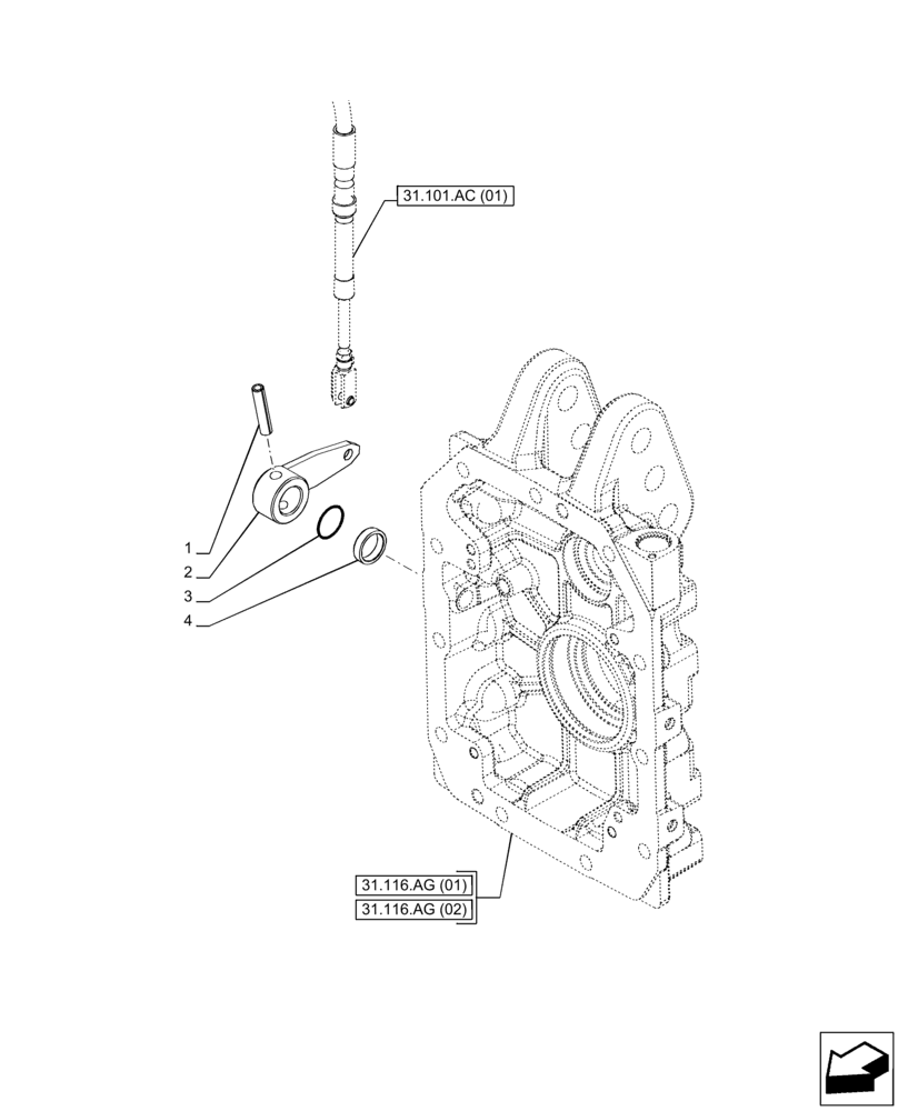 Схема запчастей Case IH PUMA 150 CVT - (31.101.AB[01]) - VAR - 391139, 758024 - PTO, LEVER (31) - IMPLEMENT POWER TAKE OFF