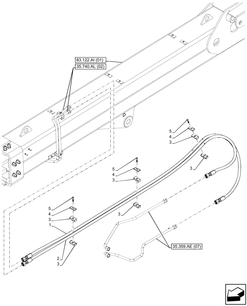 Схема запчастей Case IH FARMLIFT 632 - (35.740.AL[01]) - TILT CYLINDER, HOSE, REAR (6M) (35) - HYDRAULIC SYSTEMS