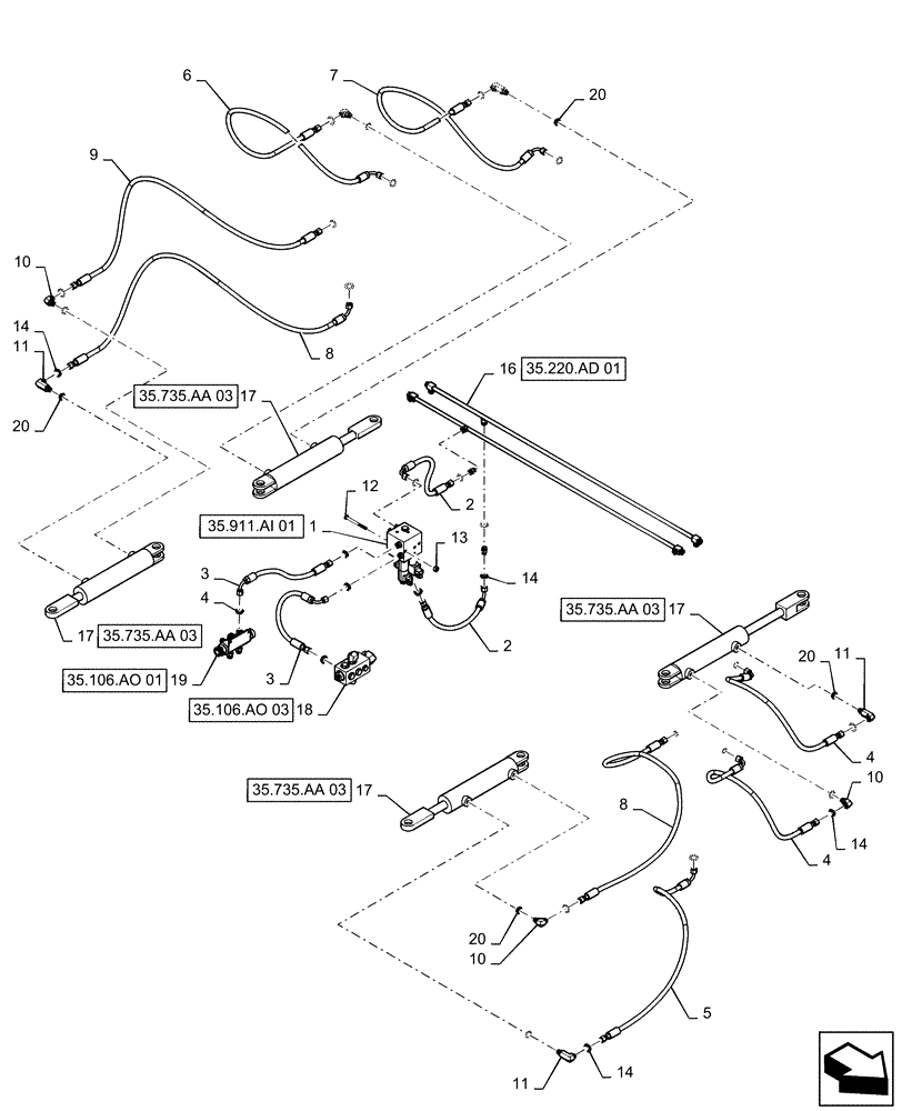 Схема запчастей Case IH PATRIOT 4440 - (35.735.AA[01]) - AXLE WIDTH HYDRAULIC GROUP, BSN YGT044001 (35) - HYDRAULIC SYSTEMS