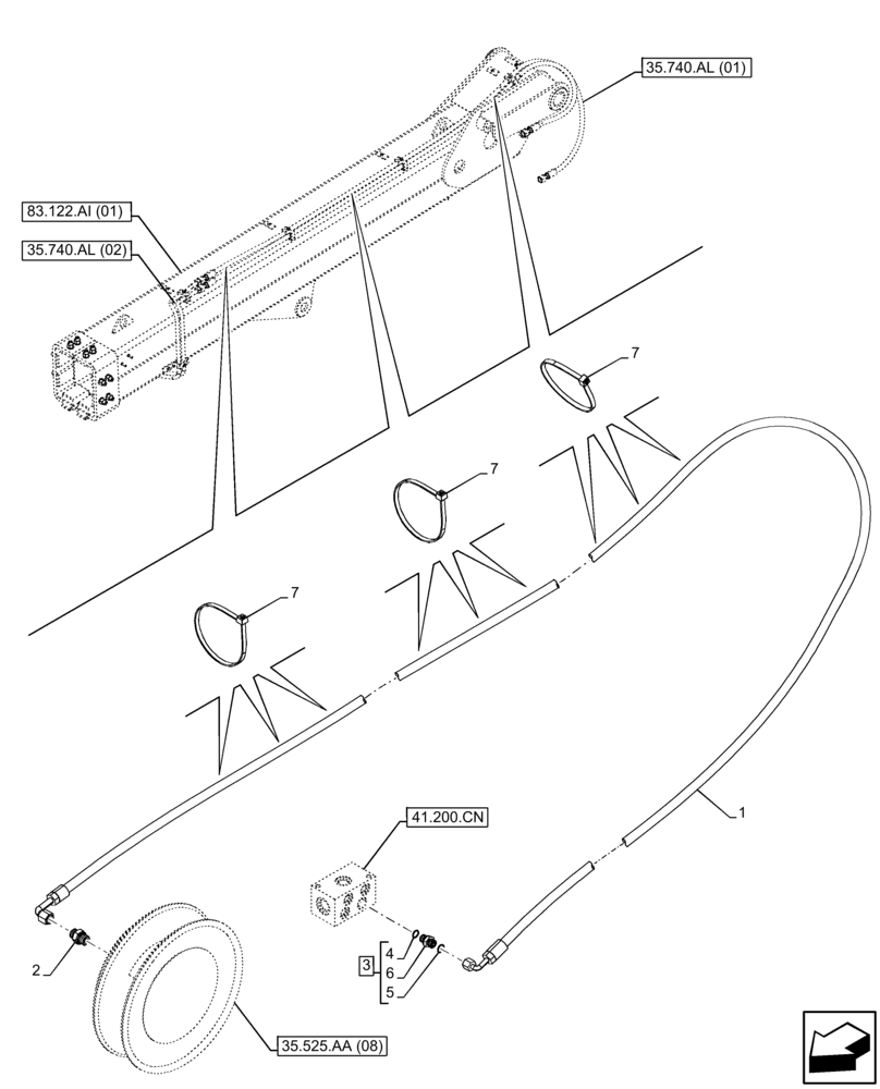 Схема запчастей Case IH FARMLIFT 742 - (35.525.AA[01]) - VAR - 749294 - AUXILIARY HYDRAULIC, RETURN LINE, REAR (9M) (35) - HYDRAULIC SYSTEMS