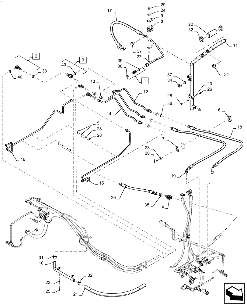 Схема запчастей Case IH QUADTRAC 620 - (35.733.AC[05]) - CENTER AXLE LUBRICATION LINE, W/ DIFFERENTIAL LOCK (35) - HYDRAULIC SYSTEMS