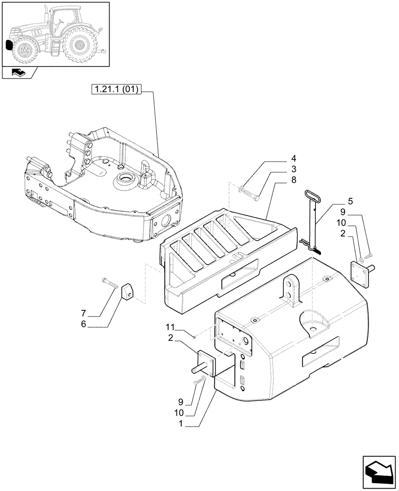 Схема запчастей Case IH PUMA 155 - (1.21.5/01[01A]) - FRONT WEIGHT CARRIER AND 3 LARGE WEIGHTS WITH PULL HOOK (VAR.330228) - D7196 (03) - TRANSMISSION