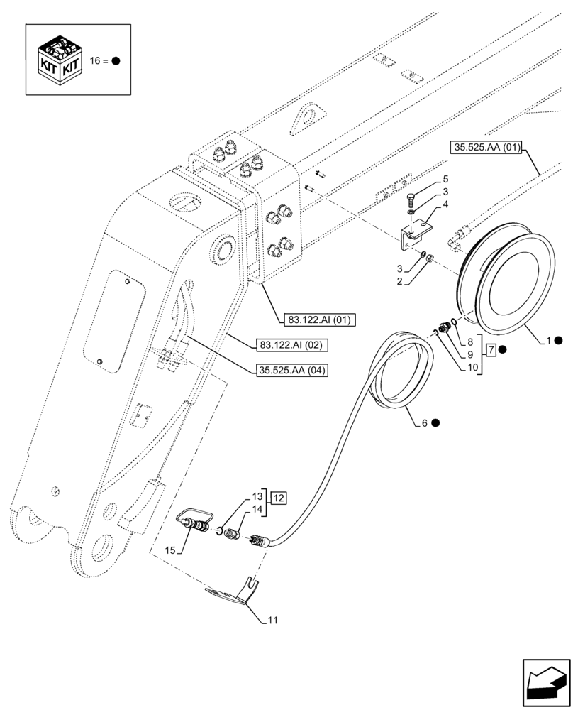 Схема запчастей Case IH FARMLIFT 742 - (35.525.AA[08]) - VAR - 749294 - AUXILIARY HYDRAULIC, RETURN LINE, FRONT (6 - 7M) - END DATE 25-FEB-2015 (35) - HYDRAULIC SYSTEMS