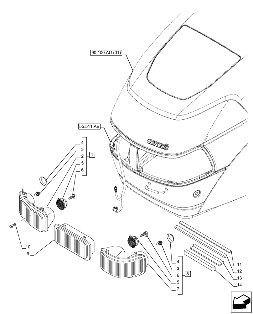 Схема запчастей Case IH PUMA 220 - (55.404.AQ[03]) - HEADLIGHT (55) - ELECTRICAL SYSTEMS