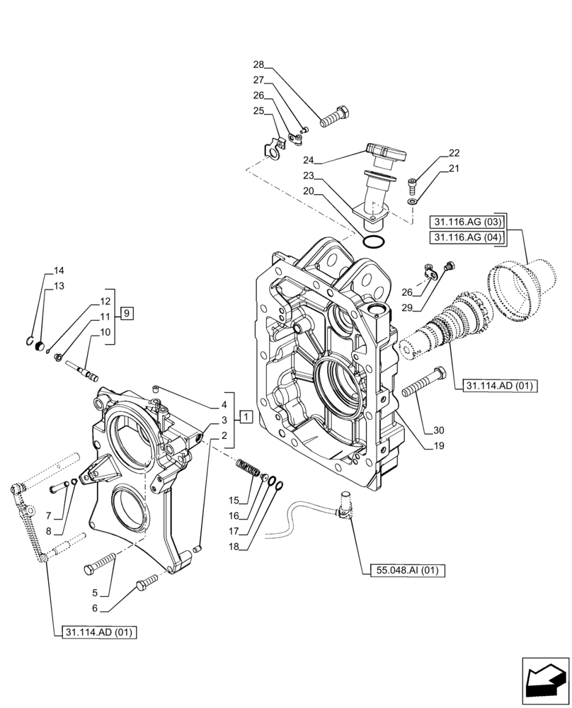 Схема запчастей Case IH PUMA 165 - (31.114.AH[01]) - VAR - 758031 - PTO 540/1000 RPM, PTO, HOUSING (31) - IMPLEMENT POWER TAKE OFF