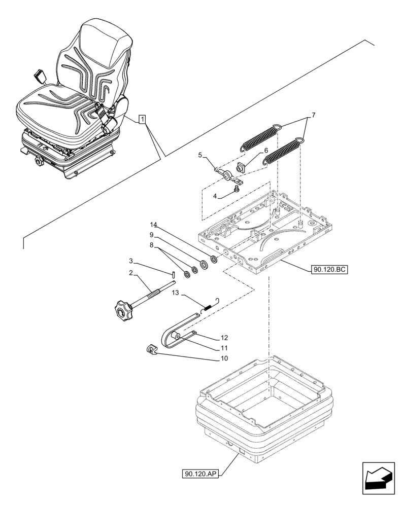 Схема запчастей Case IH FARMLIFT 742 - (90.120.AF) - VAR - 749491 - SEAT, MECHANICAL SUSPENSION, ADJUSTER, WEIGHT (90) - PLATFORM, CAB, BODYWORK AND DECALS