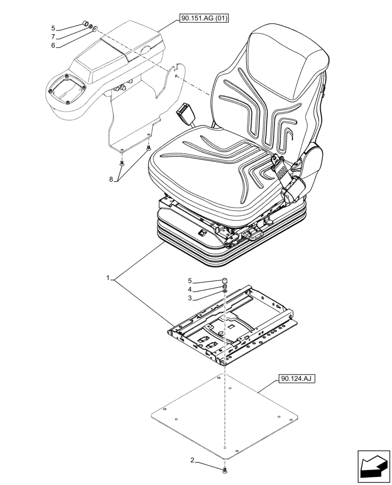 Схема запчастей Case IH FARMLIFT 742 - (90.124.AE) - VAR - 749490 - SEAT, AIR SUSPENSION (90) - PLATFORM, CAB, BODYWORK AND DECALS