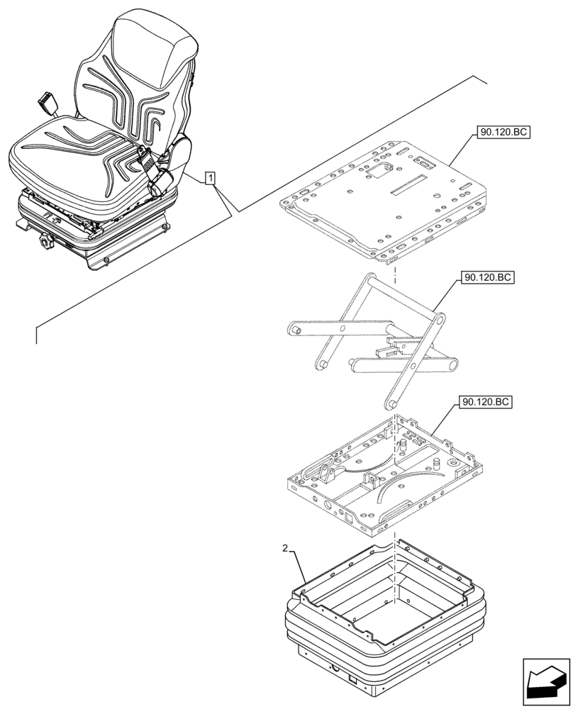 Схема запчастей Case IH FARMLIFT 742 - (90.120.AP) - VAR - 749491 - SEAT, MECHANICAL SUSPENSION, BELLOWS (90) - PLATFORM, CAB, BODYWORK AND DECALS