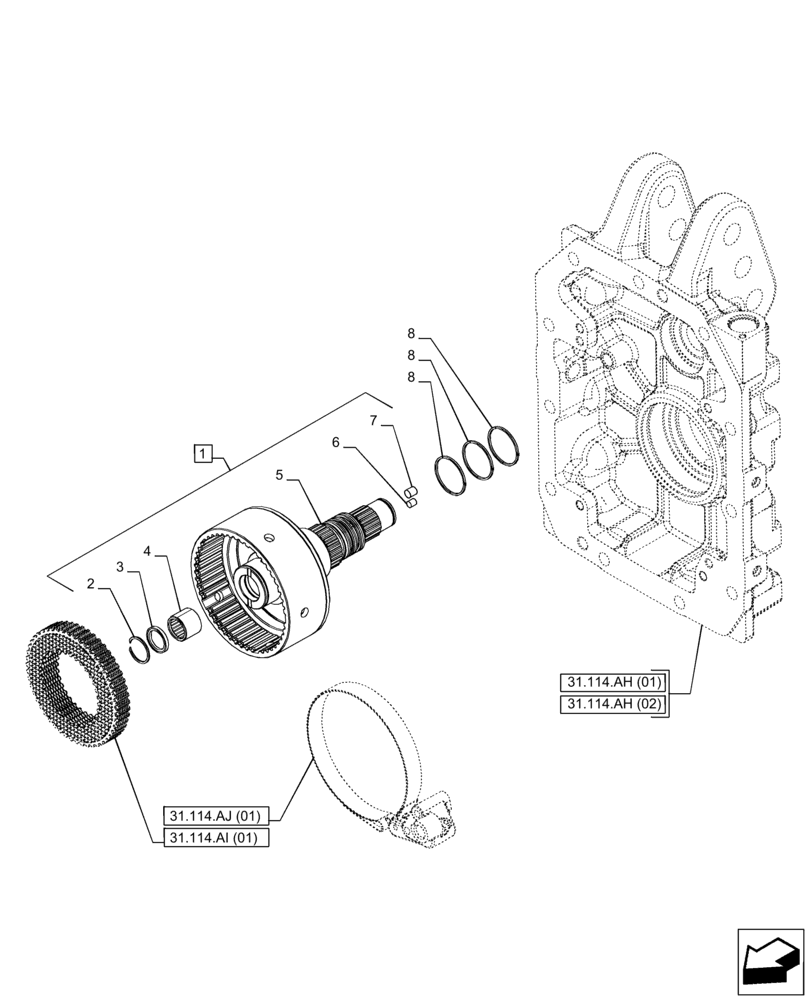 Схема запчастей Case IH PUMA 150 CVT - (31.114.AB[01]) - VAR - 758031 - PTO, DRIVEN SHAFT (31) - IMPLEMENT POWER TAKE OFF