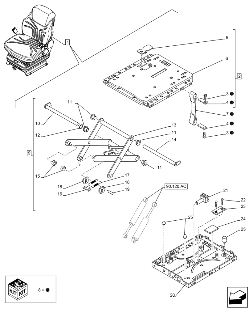 Схема запчастей Case IH FARMLIFT 742 - (90.120.BC) - VAR - 749491 - SEAT, MECHANICAL SUSPENSION, SUSPENSION (90) - PLATFORM, CAB, BODYWORK AND DECALS