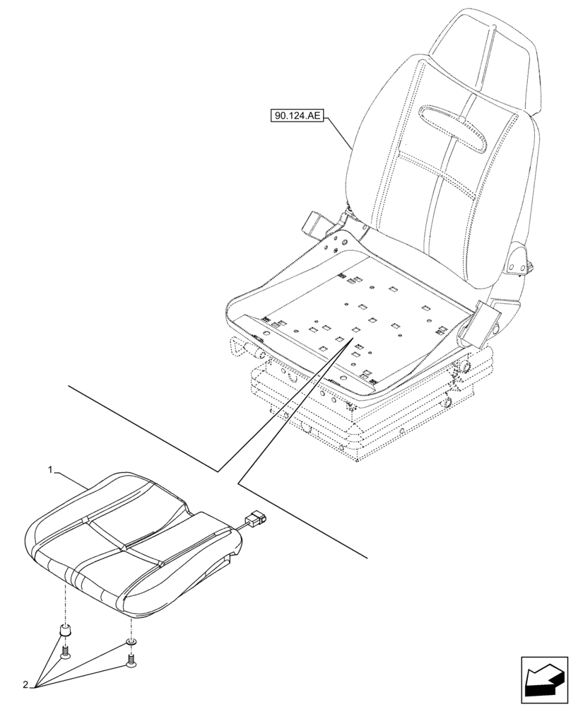 Схема запчастей Case IH FARMLIFT 735 - (90.124.AH) - VAR - 749252 - SEAT, AIR SUSPENSION, CUSHION (90) - PLATFORM, CAB, BODYWORK AND DECALS
