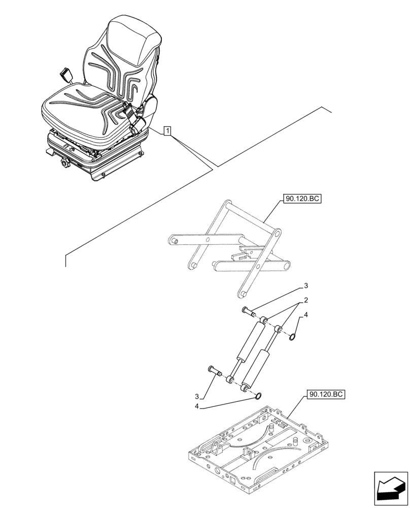 Схема запчастей Case IH FARMLIFT 742 - (90.120.AC) - VAR - 749491 - SEAT, MECHANICAL SUSPENSION, DAMPER (90) - PLATFORM, CAB, BODYWORK AND DECALS
