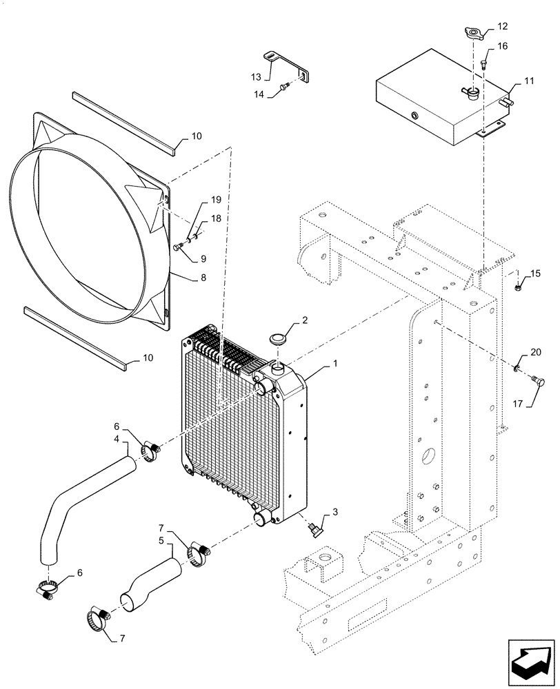 Схема запчастей Case IH RP85 - (10.400.BF) - RADIATOR, DEAERATION TANK AND MOUNTING (10) - ENGINE