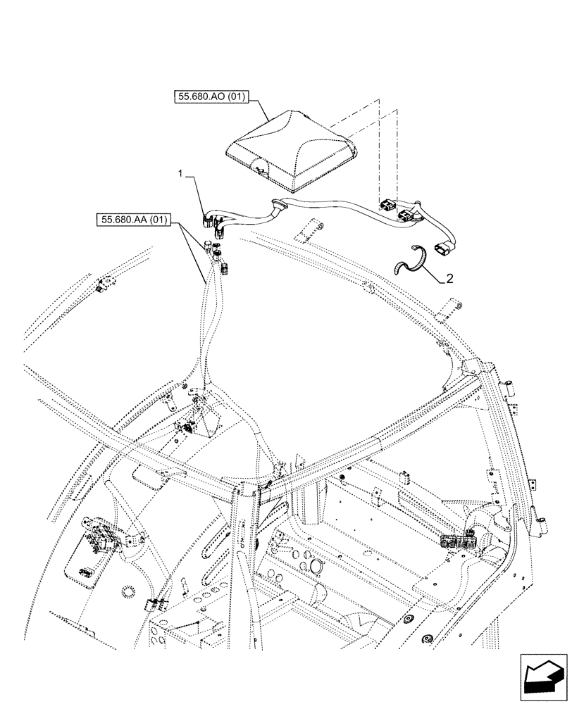 Схема запчастей Case IH PUMA 185 CVT - (55.680.AA[04]) - VAR - 337468, 337469, 758272, 758273 - HARNESS, ROOF, AUTOGUIDANCE SYSTEM (55) - ELECTRICAL SYSTEMS