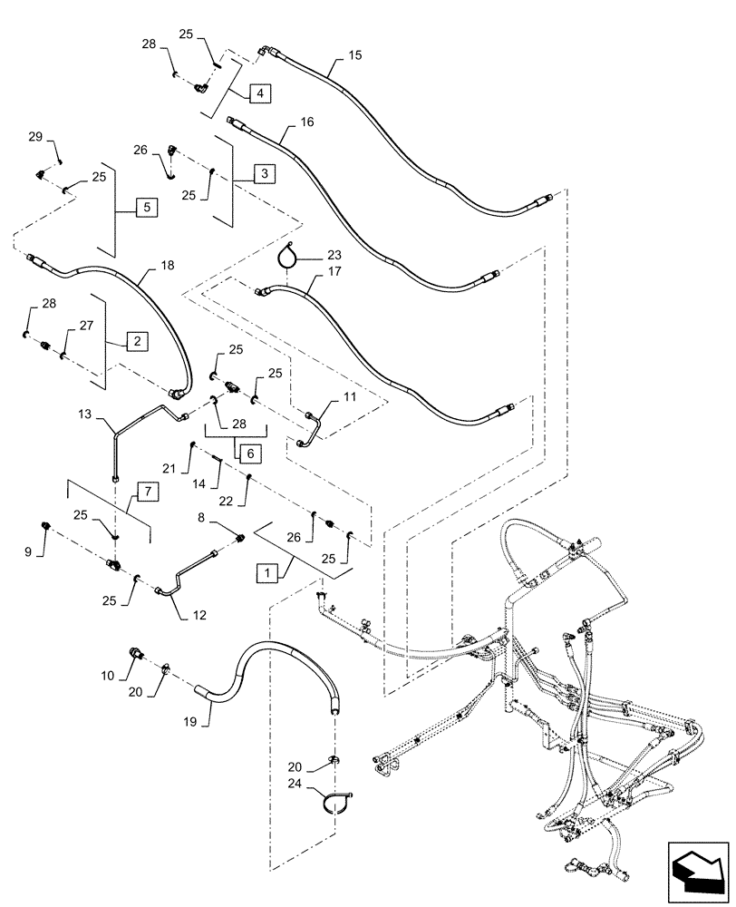 Схема запчастей Case IH QUADTRAC 470 - (35.733.AC[03]) - REAR AXLE LUBRICATION LINES, W/O DIFFERENTIAL LOCK (35) - HYDRAULIC SYSTEMS