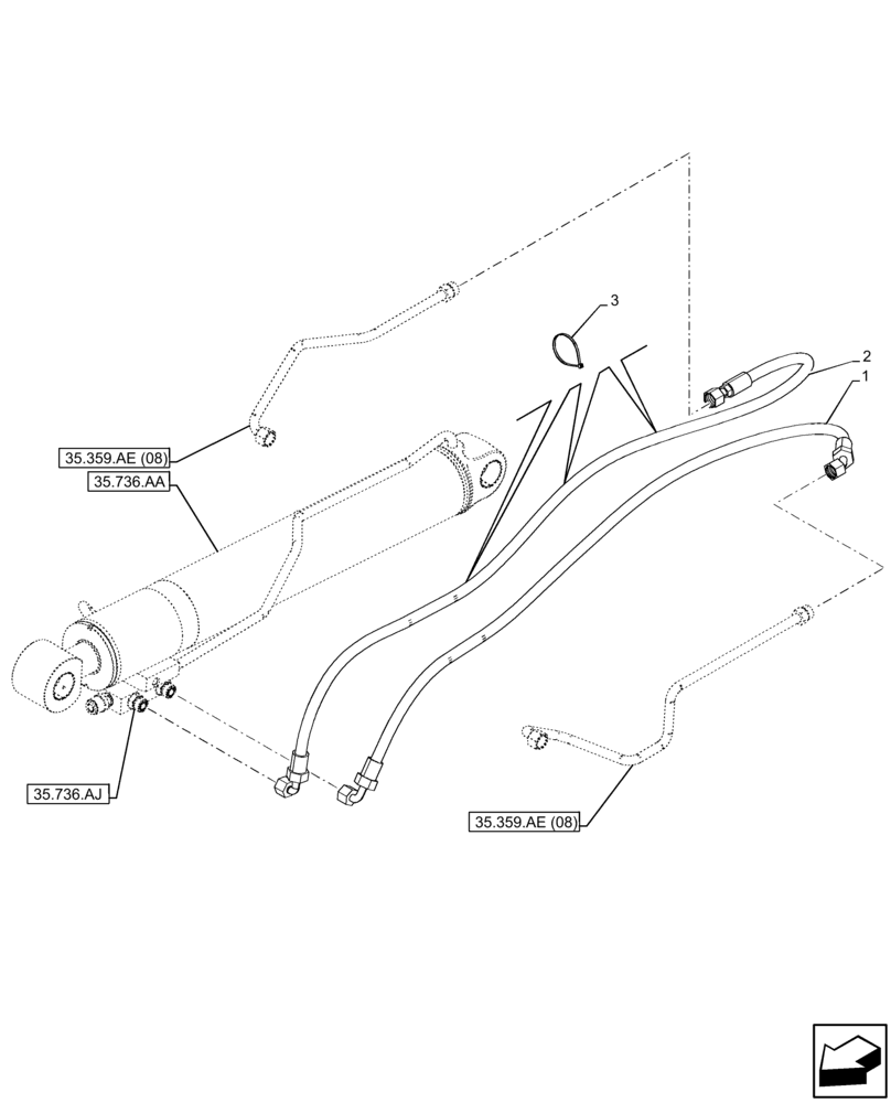 Схема запчастей Case IH FARMLIFT 742 - (35.736.AC) - LIFT CYLINDER, BOOM, LINE (35) - HYDRAULIC SYSTEMS