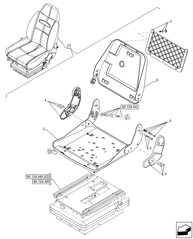 Схема запчастей Case IH FARMLIFT 735 - (90.124.AM[01]) - VAR - 749252 - SEAT, AIR SUSPENSION, FRAME, UPPER (90) - PLATFORM, CAB, BODYWORK AND DECALS