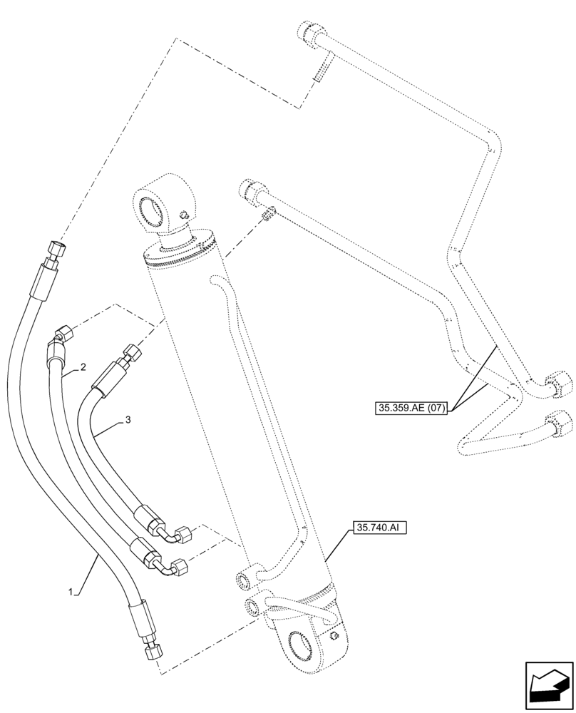 Схема запчастей Case IH FARMLIFT 735 - (35.740.AJ) - BOOM CYLINDER, COMPENSATOR, HOSE (35) - HYDRAULIC SYSTEMS