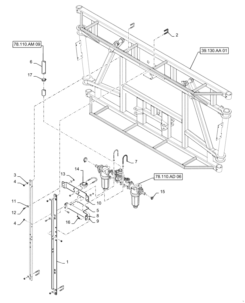 Схема запчастей Case IH PATRIOT 4440 - (78.110.AD[05]) - CENTER SECTION, 6 SECTION, LOW FLOW, MANIFOLD MOUNTING, 90/100 BOOM, BSN YGT042519 (78) - SPRAYING