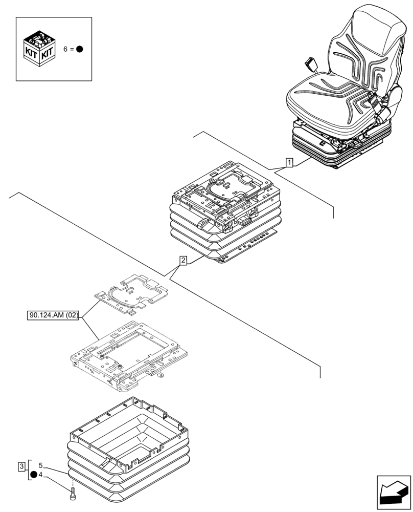 Схема запчастей Case IH FARMLIFT 742 - (90.124.AR) - VAR - 749490 - SEAT, AIR SUSPENSION, BELLOWS (90) - PLATFORM, CAB, BODYWORK AND DECALS