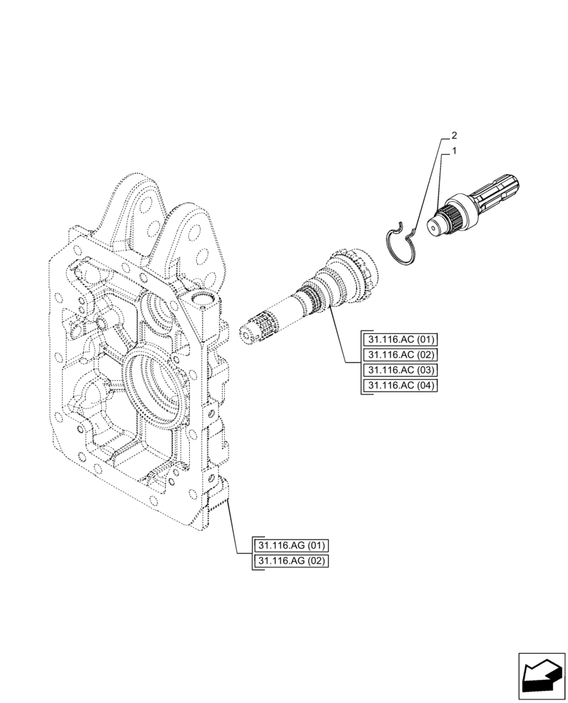 Схема запчастей Case IH PUMA 150 - (31.116.AF[01]) - VAR - 391139, 758024 - PTO, OUTPUT SHAFT (31) - IMPLEMENT POWER TAKE OFF